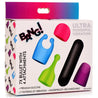 Bang - Rechargeable Bullet With 4 Glow In The Dark Attachments - This powerful rechargeable bullet comes with 4 glow in the dark attachments that each add a uniquely stimulating sensation to the mix! The powerful bullet itself has 7 different vibration patterns and is fully rechargeable.