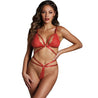 The Flame Strappy Red Lace Bra And Thong Set - To hot to handle! This fiery red lace set will add the perfect touch of sexiness to your bedroom fun. The Sparkling Red Bralette is completely adjustable with a sexy skinny back strap accent, while the strappy lace thong is utterly flirtatious with adjustable side straps to help you perfect the fit. 