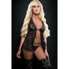 BLACK SENSUAL SHEER OPEN FRONT BABYDOLL SET (O/S) - Bossy Lingerie Boutique