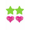 Neon Green Solid Star & Neon Pink Lace Heart Pasties Set
