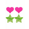 Neon Pink Satin Heart & Green Lace Star Nipple Pasties