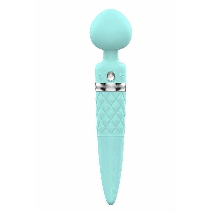 Pillow Talk Teal Luxury Dual Ended Warming Massager Wand With Swarovski Crystal